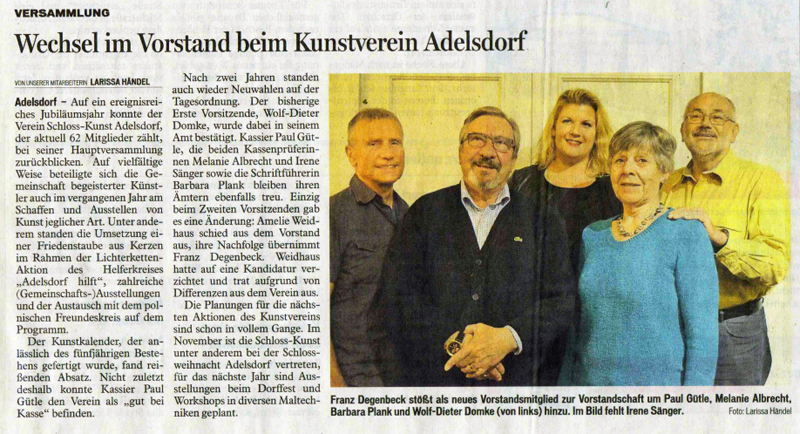 Schloss Kunst Adelsdorf e.V. Jahreshauptversammlung 2016
